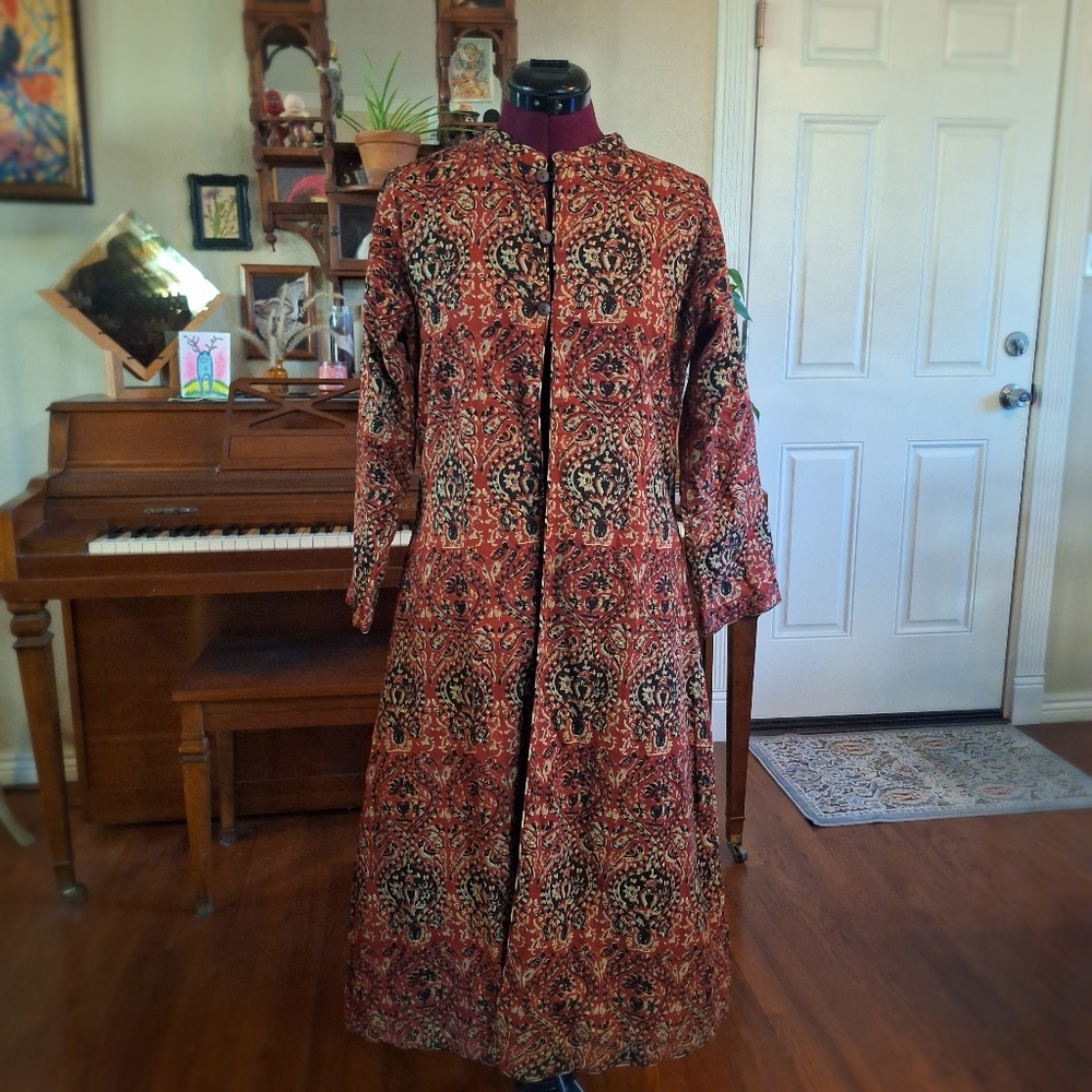 Boho Red and black Maxi Duster with top buttons size small-medium